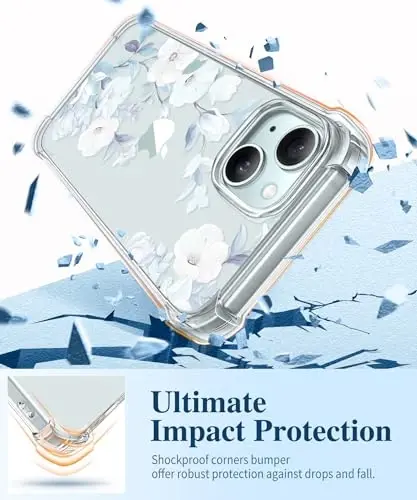 GVIEWIN iPhone 15 Kılıf Çiçekli, Ekran Koruyucu ve Kamera Lens Koruyuculu, [Sararmaz] Yumuşak Darbeye Dayanıklı Şeffaf Telefon Koruyucu Kılıf, Kadınlar İçin Çiçek Desenli Tasarım 6.1