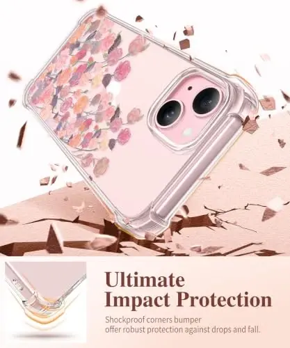 GVIEWIN for iPhone 15 Case Floral, with Screen Protector&Camera Lens Protector,[Non Yellowing] Soft Shockproof Clear Phone Protective Cover for Women, Flower Pattern Design 6.1