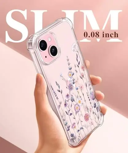 GVIEWIN iPhone 15 Plus Gulli Ğilof, Ekran va Kamera Himoya Oynasi Bilan,[Sargaymaydigan] Ayollar Uchun Yumshoq Zarbga Chidamli Shaffof Telefon Himoya Ğilofi, Gul Naqshli 6.7