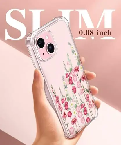 GVIEWIN for iPhone 15 Plus Case Floral, with Screen Protector&Camera Lens Protector,[Non Yellowing] Soft Shockproof Clear Phone Protective Cover for Women, Flower Pattern Design 6.7