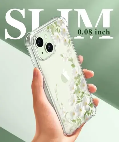 GVIEWIN iPhone 15 Plus Kılıf Çiçekli, Ekran Koruyucu ve Kamera Mercek Koruyuculu, [Sararmaz] Kadınlar için Yumuşak Darbeye Dayanıklı Şeffaf Telefon Koruma Kapağı, Çiçek Desenli Tasarım 6,7