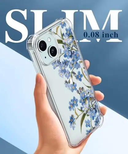 GVIEWIN iPhone 15 Plus Kılıfı Çiçekli, Ekran Koruyucu ve Kamera Mercek Koruyuculu,[Sararmaz] Yumuşak Darbeye Dayanıklı Şeffaf Telefon Koruyucu Kılıf Kadınlar için, Çiçek Desenli Tasarım 6.7