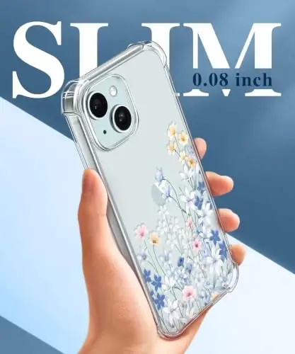 GVIEWIN iPhone 15 Plus uchun Gulli G‘ilof, Ekran va Kamera Himoyachisi bilan,[Sarg‘aymaydigan] Ayollar uchun Yumshoq Zarbga Chidamli Shaffof Himoya Qopqog‘i, Gul Naqshli Dizayn 6.7