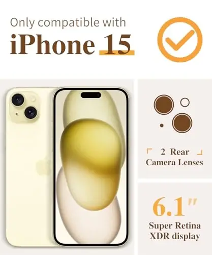 GVIEWIN iPhone 15 uchun g'ilof, gulli dizayn, ekran va kamera linzalari uchun himoya plyonkasi bilan, [sarg'aymaydigan] yumshoq zarbaga chidamli shaffof himoya g'ilofi, ayollar uchun, gul naqshli 6.1