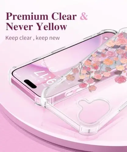 GVIEWIN iPhone 16 Case Floral, with Screen Protector&Camera Lens Protector, [Non Yellowing] Soft Shockproof Clear Phone Protective Cover for Women, Flower Pattern Design 6.1