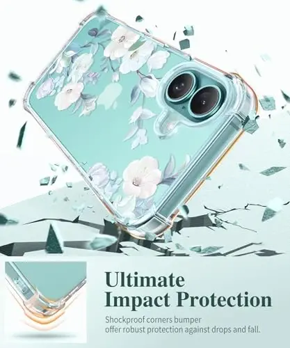 GVIEWIN iPhone 16 Kılıf Çiçekli, Ekran Koruyucu ve Kamera Lensi Koruyuculu, [Sararma Yapmaz] Kadınlar İçin Yumuşak Darbeye Dayanıklı Şeffaf Telefon Koruyucu Kılıf, Çiçek Desenli Tasarım 6.1