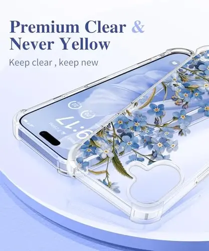 GVIEWIN iPhone 16 Plus Kılıf Çiçekli, Ekran Koruyucu ve Kamera Lens Koruyucu ile, [Sararma Yapmaz] Kadınlar için Yumuşak Darbe Emici Şeffaf Telefon Koruyucu Kılıf, Çiçek Desenli Tasarım 6.7