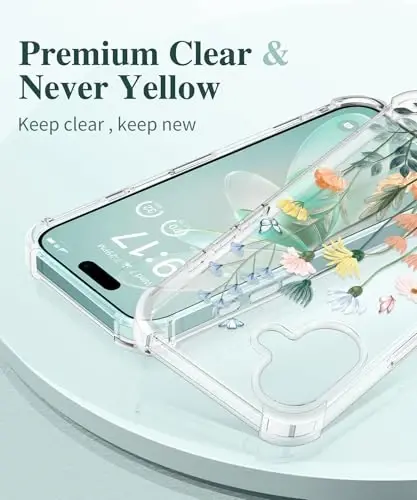 GVIEWIN for iPhone 16 Plus Case Floral, with Screen Protector&Camera Lens Protector,[Non Yellowing] Soft Shockproof Clear Phone Protective Cover Women, Flower Pattern Design 6.7
