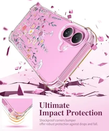 GVIEWIN iPhone 16 Plus Kılıf Çiçekli, Ekran Koruyucu ve Kamera Lens Koruyucu ile, [Sararma Yapmaz] Yumuşak Darbeye Dayanıklı Şeffaf Kadın Telefon Kılıfı, Çiçek Desenli Tasarım 6.7