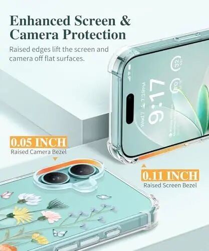 GVIEWIN iPhone 16 Plus Kılıf Çiçekli, Ekran Koruyucu ve Kamera Merceği Koruyuculu, [Sararmaz] Yumuşak Darbeye Dayanıklı Şeffaf Telefon Koruyucu Kılıf Kadınlar için, Çiçek Desenli Tasarım 6.7