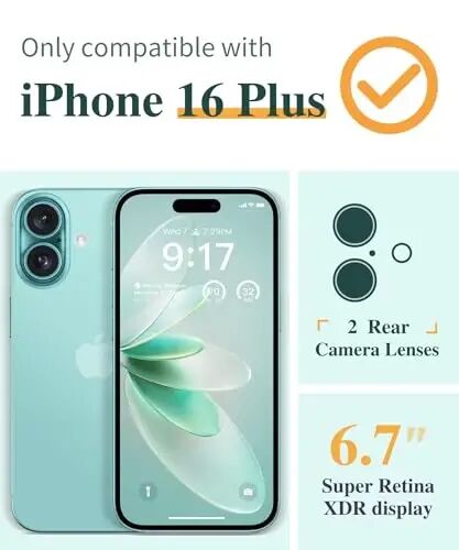 GVIEWIN iPhone 16 Plus Kılıf Çiçekli, Ekran Koruyucu ve Kamera Merceği Koruyuculu, [Sararmaz] Yumuşak Darbeye Dayanıklı Şeffaf Telefon Koruyucu Kılıf Kadınlar için, Çiçek Desenli Tasarım 6.7