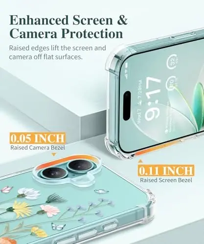 GVIEWIN for iPhone 16 Plus Case Floral, with Screen Protector&Camera Lens Protector,[Non Yellowing] Soft Shockproof Clear Phone Protective Cover Women, Flower Pattern Design 6.7