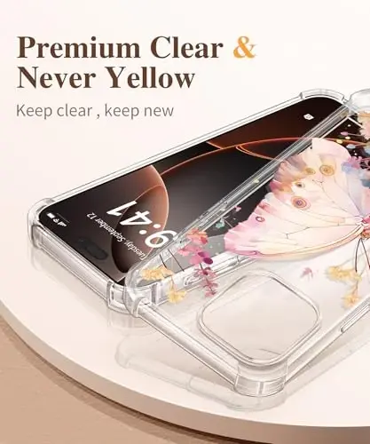 GVIEWIN iPhone 16 Pro Max Kılıf Çiçekli, Ekran Koruyucu ve Kamera Lens Koruyucu ile, [Sararmaz] İnce Darbeye Dayanıklı Şeffaf Telefon Koruyucu Kapak Kadınlar için, Çiçek Desenli Tasarım 6.9