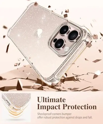 GVIEWIN iPhone 16 Pro Max uchun guldor g‘ilof, ekran va kamera linzalari uchun himoya plyonkasi bilan, [sarg‘aymaydigan] ayollar uchun ingichka, zarbaga chidamli shaffof g‘ilof, gulli dizayn 6,9 dyuym (Twinkle Clear) - 4