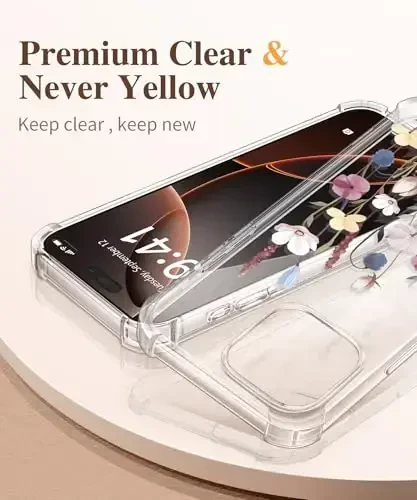 GVIEWIN iPhone 16 Pro uchun g‘ilof, ekran himoyachisi va kamera linzalari himoyachisi bilan, harbiy darajadagi himoya, zarbaga chidamli ingichka gul naqshli ayollar telefon g‘ilofi iPhone 16 Pro uchun, Guldasta/Rangli - 3