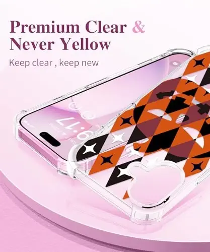 GVIEWIN iPhone 16 uchun g‘ilof, gulli dizayn, ekran va kamera linzalari himoyasi bilan, [sarg‘aymaydigan] yumshoq zarbaga chidamli shaffof ayollar uchun g‘ilof, gulli naqshli 6.1 dyuym (Qovoq/Apelsin) - 3