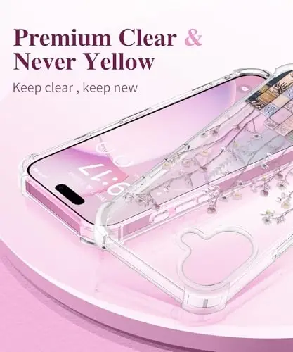 GVIEWIN iPhone 16 uchun g‘ilof, gulli dizayn, ekran va kamera linzalari uchun himoya oynasi bilan, [sarg‘aymaydigan] yumshoq, zarbaga chidamli shaffof ayollar uchun g‘ilof, gul naqshli 6.1