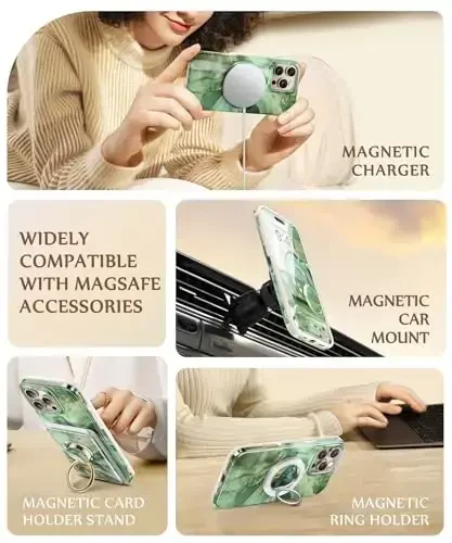 GVIEWIN Marble for 16 Pro Case Compatible with MagSafe, [with Screen Protector&Camera Lens Protector], Military-Grade Protection Shockproof Women Magnetic Phone Cover (Desert Dream/Green) - 6