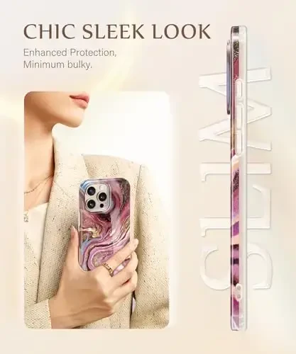 GVIEWIN Marble for 16 Pro Case Compatible with MagSafe, [with Screen Protector&Camera Lens Protector], Military-Grade Protection Shockproof Women Magnetic Phone Cover (Eudialyte/Pink) - 4