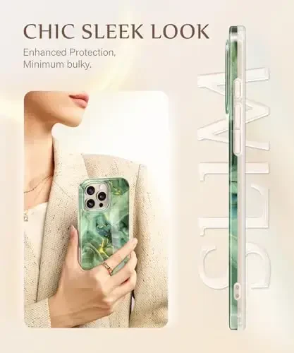 GVIEWIN Marble for 16 Pro Case MagSafe bilan mos, [Ekran himoyachisi va Kamera linzalari himoyachisi bilan], Harbiy darajadagi zarbaga chidamli ayollar magnit telefon qopqog'i (Sahro orzusi/Yashil) - 4
