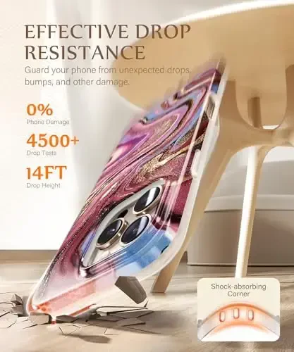 GVIEWIN Marble for 16 Pro Case MagSafe bilan mos, [ekran himoyachisi va kamera linzalari himoyachisi bilan], harbiy darajadagi zarbga chidamli ayollar magnitli telefon qopqog'i (Evdialit/Pushti) - 3