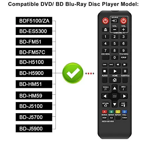 Gvirtue AK59-00149A Remote Replacement for Samsung DVD BD Blu-Ray Disc Player Remote, Applicable BDF5100/ZA BD-ES5300 BD-FM51 BD-FM57C BD-H5100 BD-H5900 BD-Modazone51 BD-Modazone59 BD-J5100 BD-J5700 BD-J5900 - 3