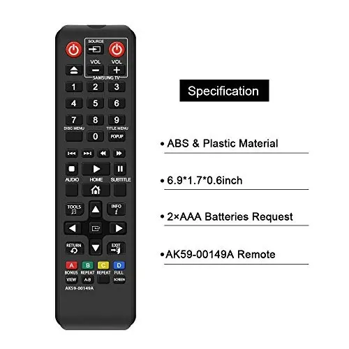 Gvirtue AK59-00149A Remote Replacement for Samsung DVD BD Blu-Ray Disc Player Remote, Applicable BDF5100/ZA BD-ES5300 BD-FM51 BD-FM57C BD-H5100 BD-H5900 BD-Modazone51 BD-Modazone59 BD-J5100 BD-J5700 BD-J5900 - 6