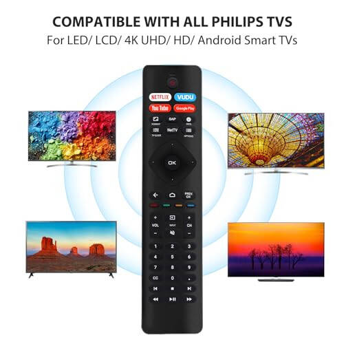 Gvirtue New Universal Remote for All Philips TV Remote, Replacement Compatible for All Philips Smart TV, LED, LCD, HDTV, 3D, 4K UHD TV, with Shortcut Button for Netflix, Vudu, YouTube, Google Play - 9