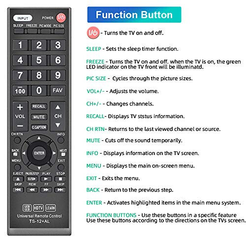 Gvirtue Universal Remote Control Compatible Replacement for Toshiba TV/ HDTV/ LCD/ LED, CT-90325 CT-90326 CT-90329 CT-8037 CT-90302 CT-90275 CT-90 CT-90366 - 11