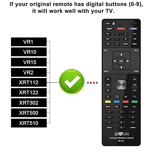 Gvirtue Universal TV Remote for Almost All Vizio LED LCD 3D Smart E Series TV Smart Internet Apps with Amazon, Netflix and M-GO Keys, Sub XRT112 XRT100 VR1 2 10 15 etc., VZ-2+L - 2