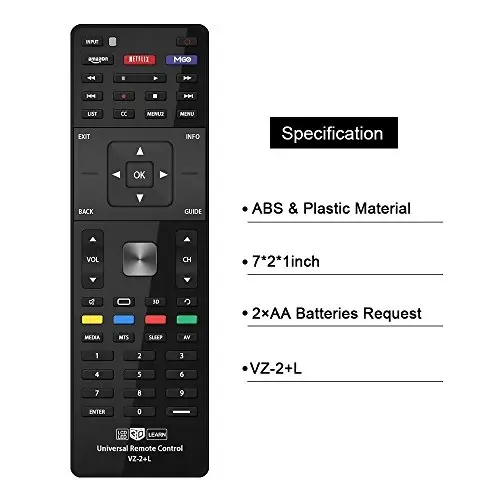Gvirtue Universal TV Remote for Almost All Vizio LED LCD 3D Smart E Series TV Smart Internet Apps with Amazon, Netflix and M-GO Keys, Sub XRT112 XRT100 VR1 2 10 15 etc., VZ-2+L - 6