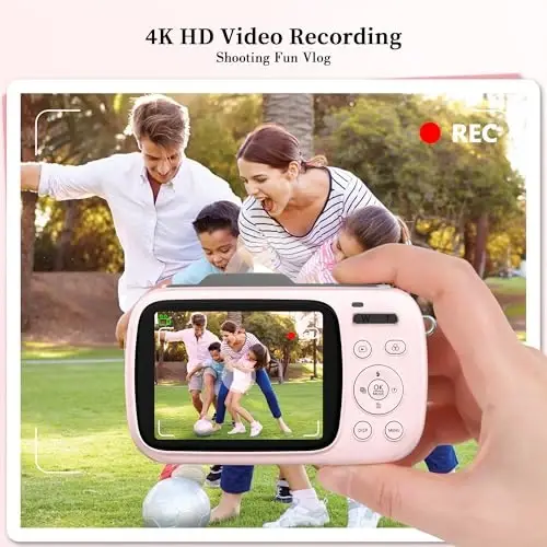 GWAEPU 4K Compact Digital Camera: 64MP Point and Shoot Cameras for Photography 18X Zoom Portable Small Vlogging Digicam with 32GB TF Card 2 Batteries for Beginners Teens Students Pink - GWAEPU (1)