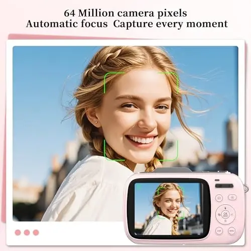 GWAEPU 4K Compact Digital Camera: 64MP Point and Shoot Cameras for Photography 18X Zoom Portable Small Vlogging Digicam with 32GB TF Card 2 Batteries for Beginners Teens Students Pink - 3