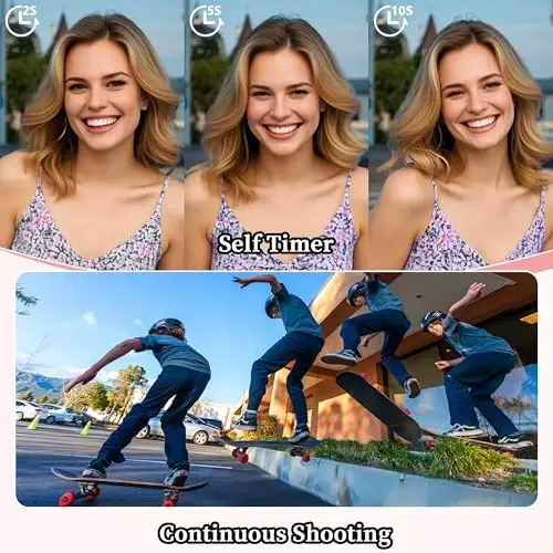 GWAEPU 4K Compact Digital Camera: 64MP Point and Shoot Cameras for Photography 18X Zoom Portable Small Vlogging Digicam with 32GB TF Card 2 Batteries for Beginners Teens Students Pink - 5