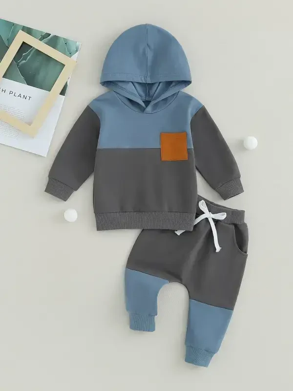 GXFC Baby Boys Fall Tracksuit Outfits Clothes 6M 1T 2T 3T Kids Boys Long Sleeve Hooded Contrast Color Sweatshirt and Elastic Waistband Long Pants 2 Piece Casual Autumn Clothing for Toddler Boys - 3