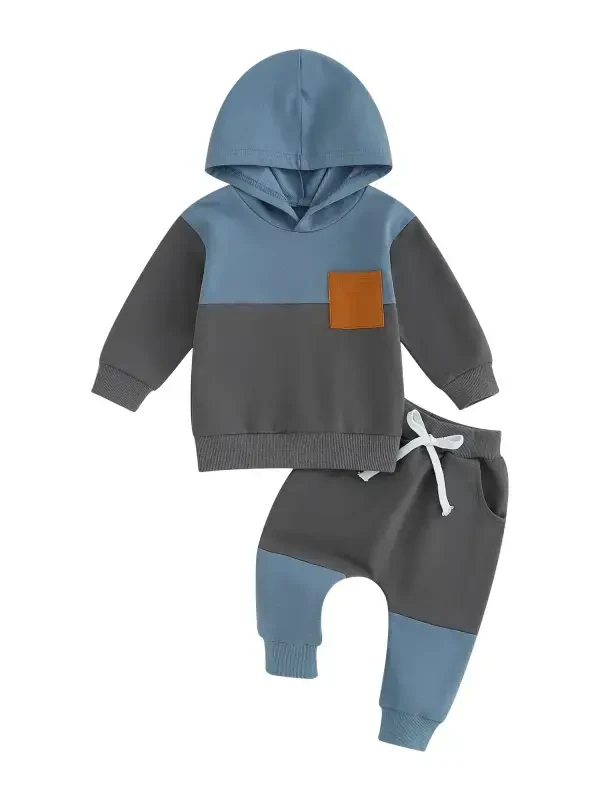 GXFC Baby Boys Fall Tracksuit Outfits Clothes 6M 1T 2T 3T Kids Boys Long Sleeve Hooded Contrast Color Sweatshirt and Elastic Waistband Long Pants 2 Piece Casual Autumn Clothing for Toddler Boys - 8