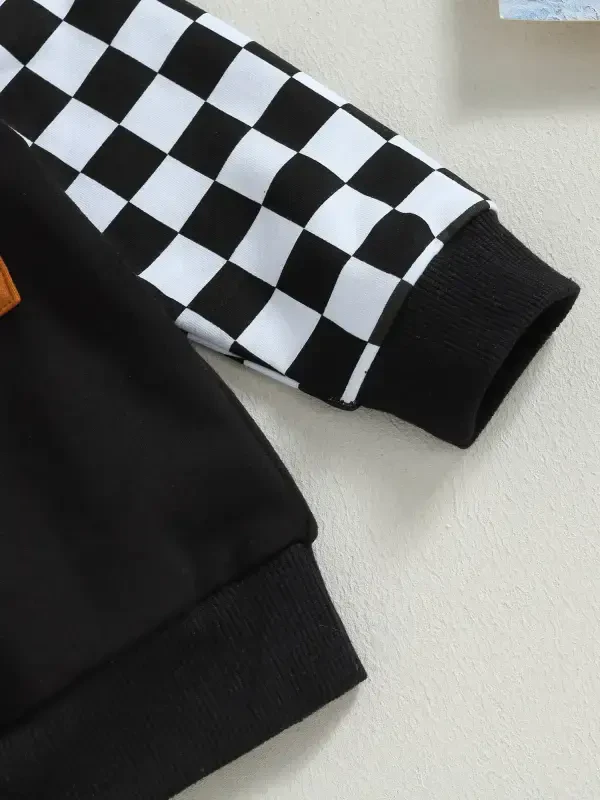 GXFC Toddler Boys Fall Tracksuit Outfits Clothes 6M 1T 2T 3T Kids Boys Long Sleeve Plaid Pattern Sweatshirt and Elastic Waistband Sweatpants 2 Piece Casual Autumn Clothing for Children Boys - 7