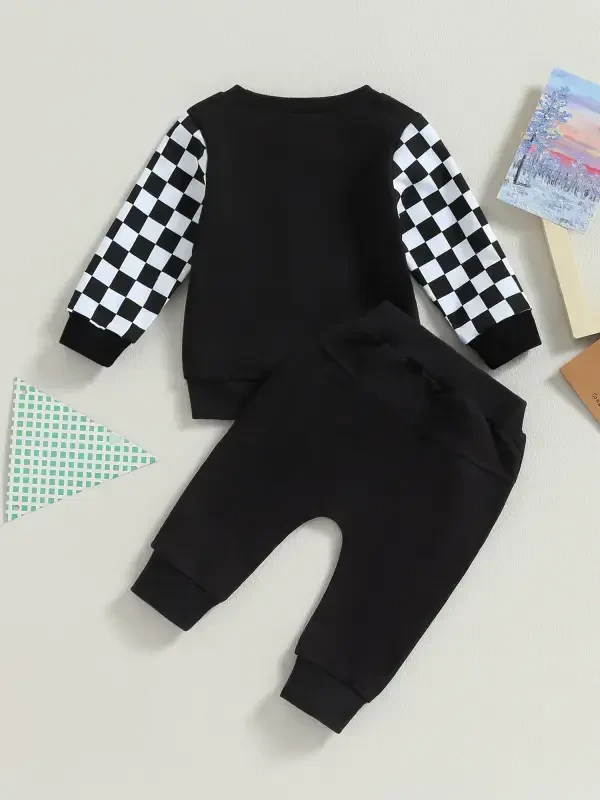 GXFC Toddler Boys Fall Tracksuit Outfits Clothes 6M 1T 2T 3T Kids Boys Long Sleeve Plaid Pattern Sweatshirt and Elastic Waistband Sweatpants 2 Piece Casual Autumn Clothing for Children Boys - 1