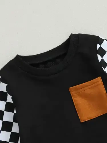 GXFC Toddler Boys Fall Tracksuit Outfits Clothes 6M 1T 2T 3T Kids Boys Long Sleeve Plaid Pattern Sweatshirt and Elastic Waistband Sweatpants 2 Piece Casual Autumn Clothing for Children Boys - 5