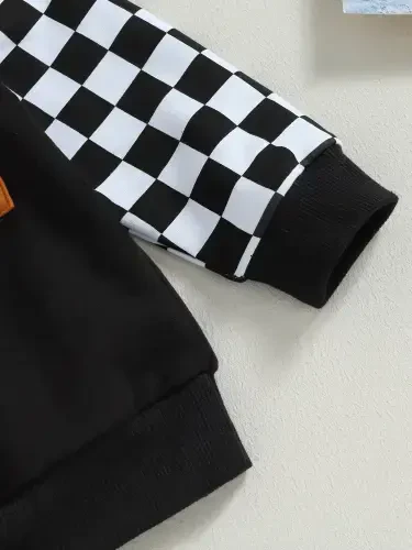 GXFC Toddler Boys Fall Tracksuit Outfits Clothes 6M 1T 2T 3T Kids Boys Long Sleeve Plaid Pattern Sweatshirt and Elastic Waistband Sweatpants 2 Piece Casual Autumn Clothing for Children Boys - 7