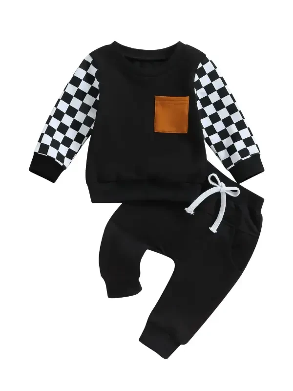 GXFC Toddler Boys Fall Tracksuit Outfits Clothes 6M 1T 2T 3T Kids Boys Long Sleeve Plaid Pattern Sweatshirt and Elastic Waistband Sweatpants 2 Piece Casual Autumn Clothing for Children Boys - 8
