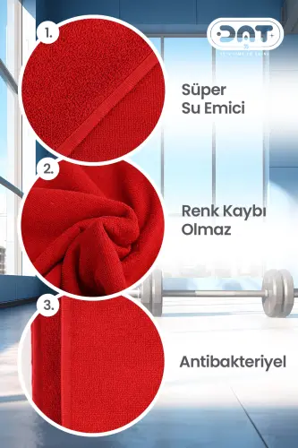 Mikrofiber Sporcu Havlusu 48x90 cm. Kırmızı Gym Fitness Hızlı Kuruyan Havlu - Kırmızı - 2