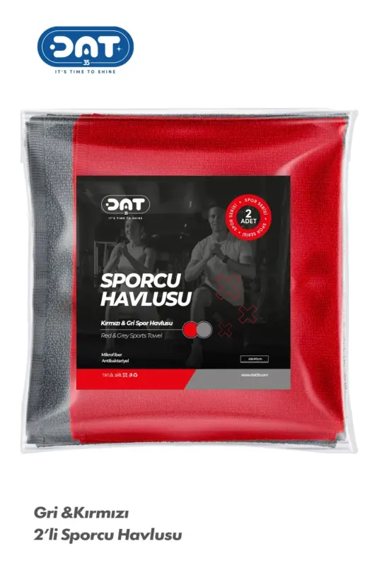Gym Fitness Spor Havlusu – Siyah Sporcu Havlusu Hızlı Kuruyan Ter Emici Microfiber - kırmızıgri - DAT35