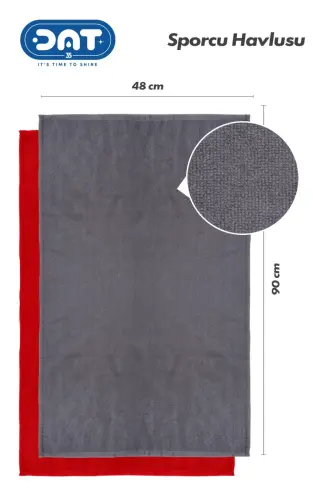 Gym Fitness Spor Havlusu – Siyah Sporcu Havlusu Hızlı Kuruyan Ter Emici Microfiber - kırmızıgri - 3