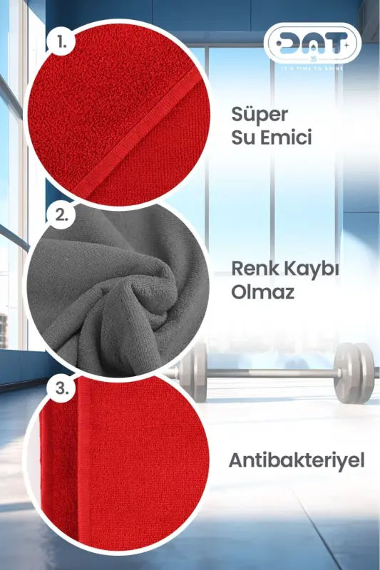 Gym Fitness Spor Havlusu – Siyah Sporcu Havlusu Hızlı Kuruyan Ter Emici Microfiber - kırmızıgri - 4