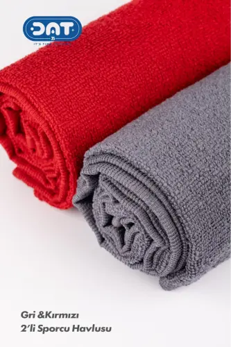 Gym Fitness Spor Havlusu – Siyah Sporcu Havlusu Hızlı Kuruyan Ter Emici Microfiber-kırmızıgri - DAT35 (1)