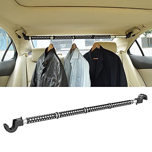 GZHENH Telescopic Extendable Stainless Steel Curtain Pole, Car Expandable Clothes Rod Bar Wardrobe Rail Curtain Rod ForTravel-Perfect Car, Trucks (Color: Black, Size: 994mm) - 1