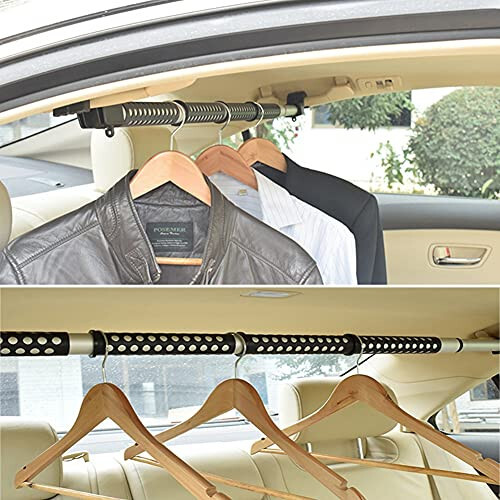 GZHENH Telescopic Extendable Stainless Steel Curtain Pole, Car Expandable Clothes Rod Bar Wardrobe Rail Curtain Rod ForTravel-Perfect Car, Trucks (Color: Black, Size: 994mm) - 3