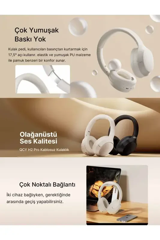 H2 Pro Aux Kablosiz Bt 5.3 Qora Quloq Hifi Enc 70 Soat Tinglash O'yin Modu-Qora - 4