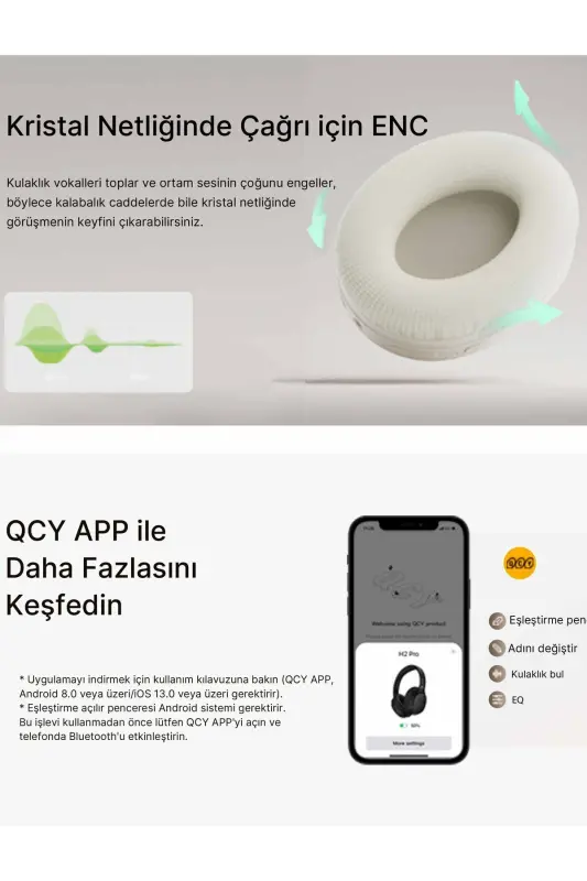 H2 Pro Aux Kablosuz Bt 5.3 Beyaz Kulaklık Hifi Enc 70 Saat Dinleme Oyun Modu-Beyaz - 6